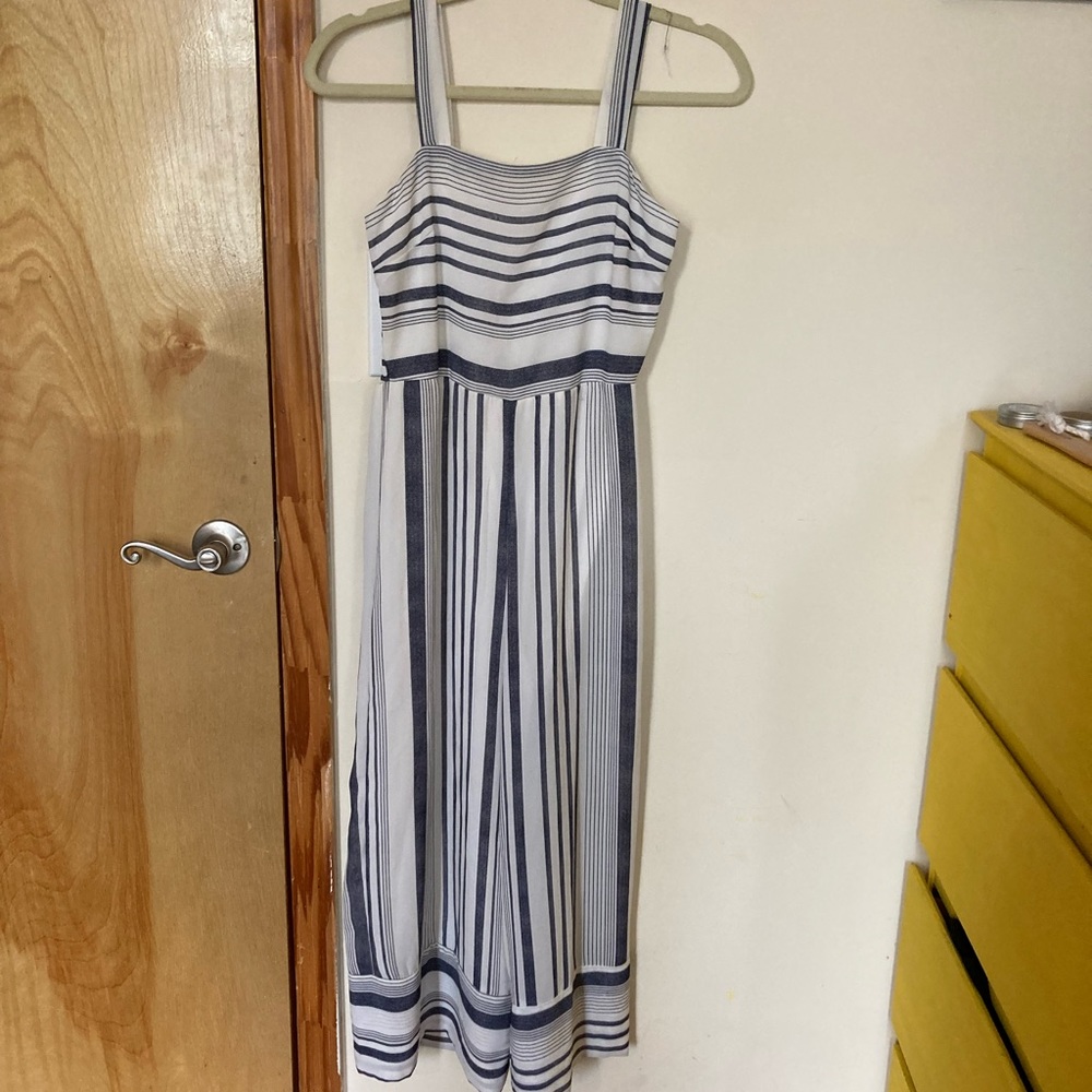 Small Blue and White Striped Polyester Jumpsuit